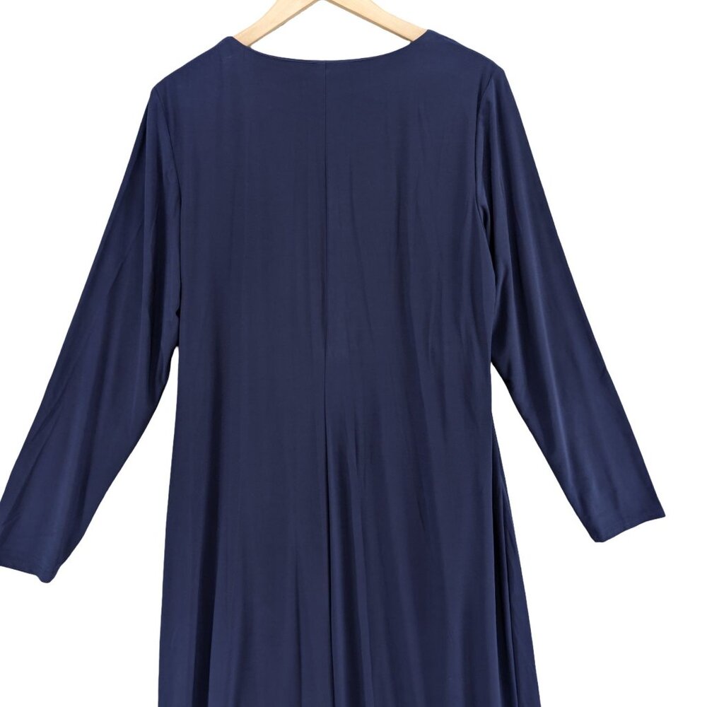 R&M Richards Gown Maxi Dress Blue Long Sleeve Front Slit Stretch Lined Size 16W - Picture 9 of 10